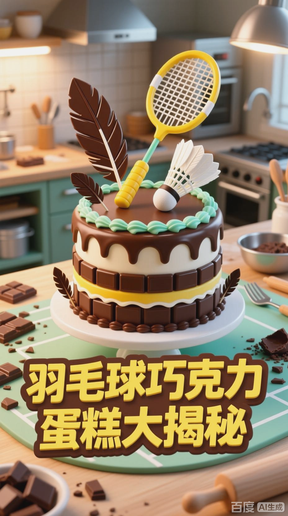 羽毛球元素巧克力生日蛋糕
