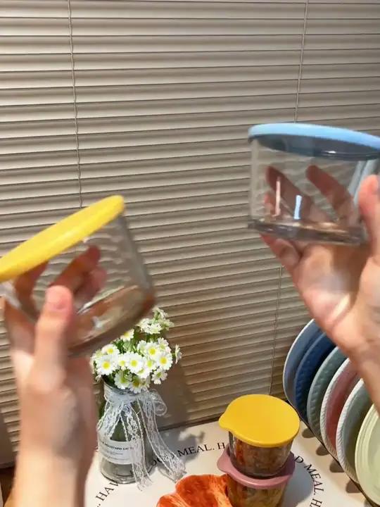 玻璃密封罐保鲜盒,透明带盖榨菜咸菜收纳盒冰箱冷藏保鲜罐泡菜罐子 玻璃罐密封带 盖 密封罐 
