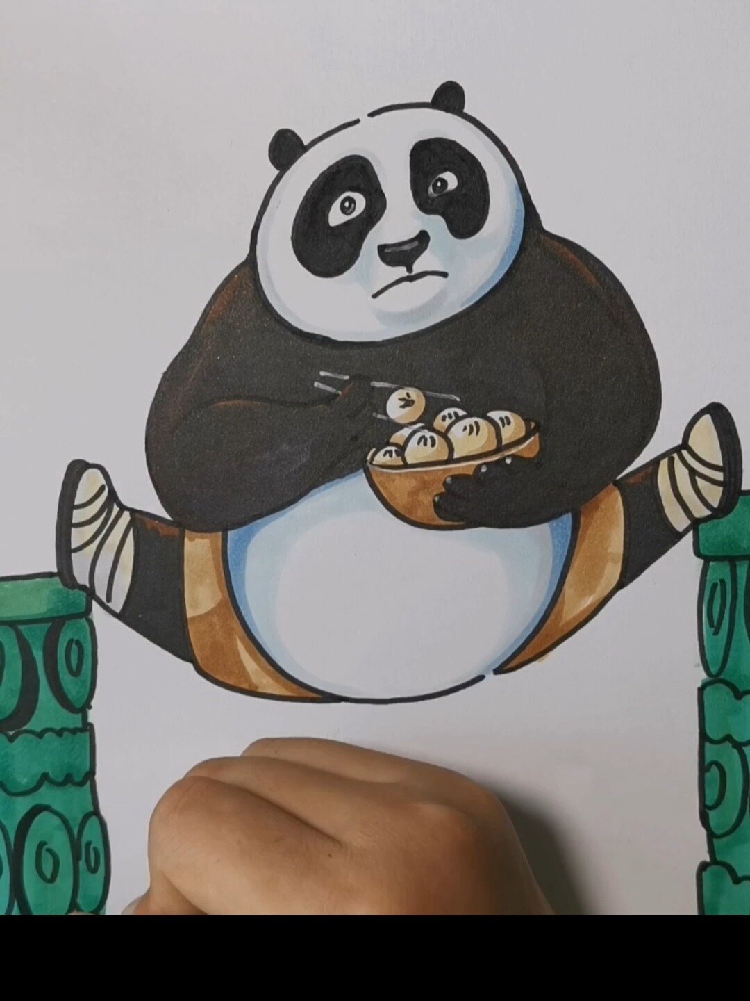 国宝功夫熊猫吃包子 手绘 画画