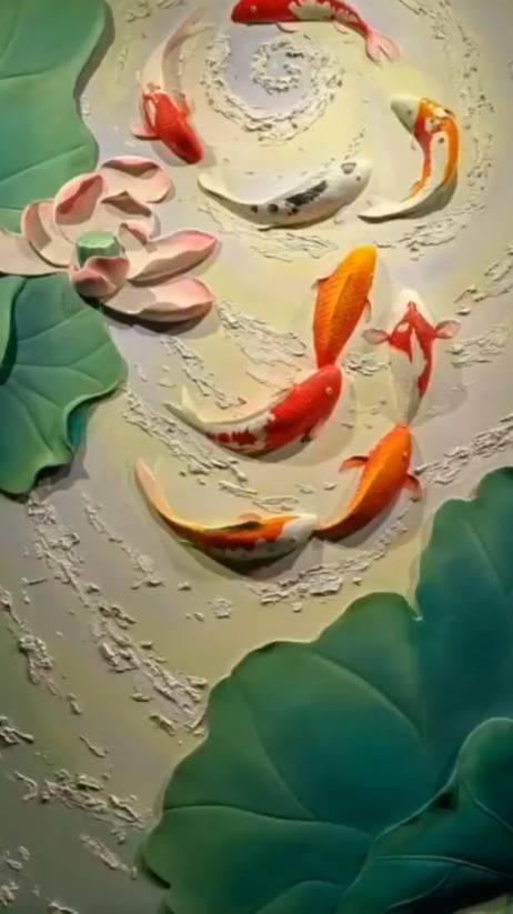 大尺幅墙绘 荷花和鱼