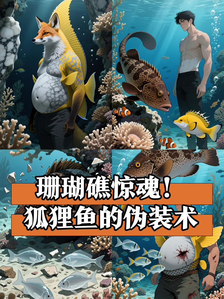 珊瑚礁危机:狐狸鱼伪装救同伴,石斑鱼傻眼!
