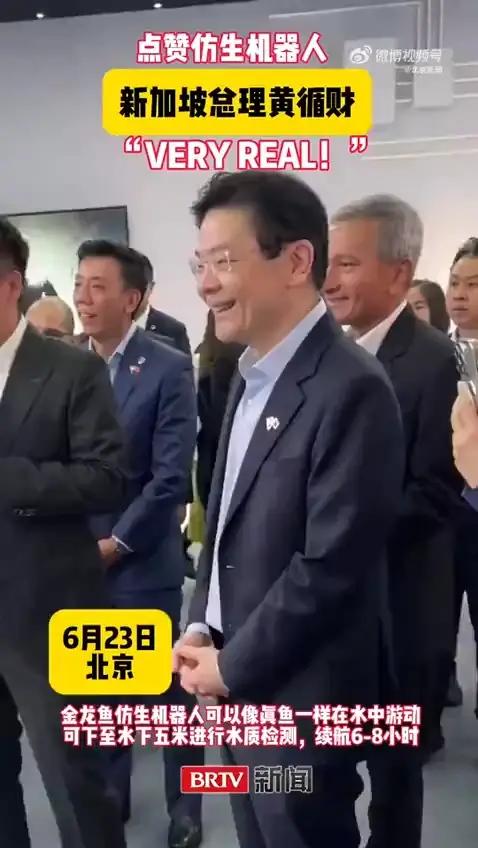 6月23日,新加坡总理黄循财参观北京机器人大世界展厅,现场看到一个特殊的机器人正在鱼缸中悠