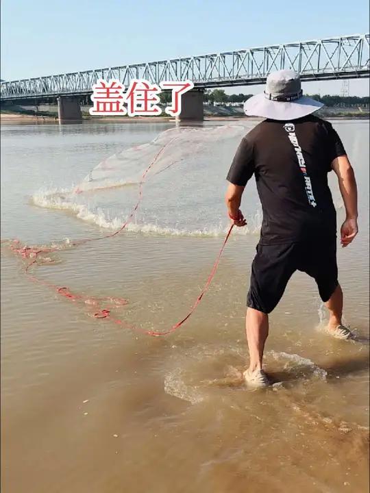 发现大梭鱼呼呼拱流,小伙激动跑过去一网盖住发财了