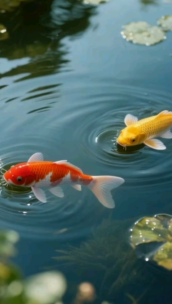 可爱的小金鱼 在荷塘嬉水。谢谢关注,免费下载图片,每天更新