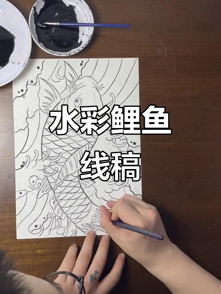 传统鲤鱼线稿,水彩画爱好者必备