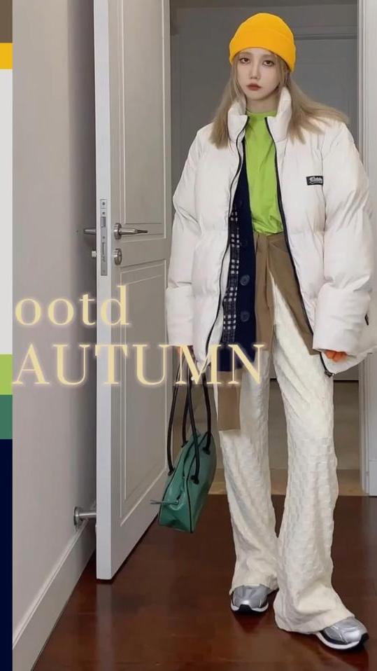 撞色+叠穿面包棉服的冬日韩系穿搭