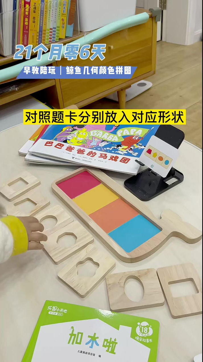 21月龄早教陪玩日常,鲸鱼几何罗辑思维板