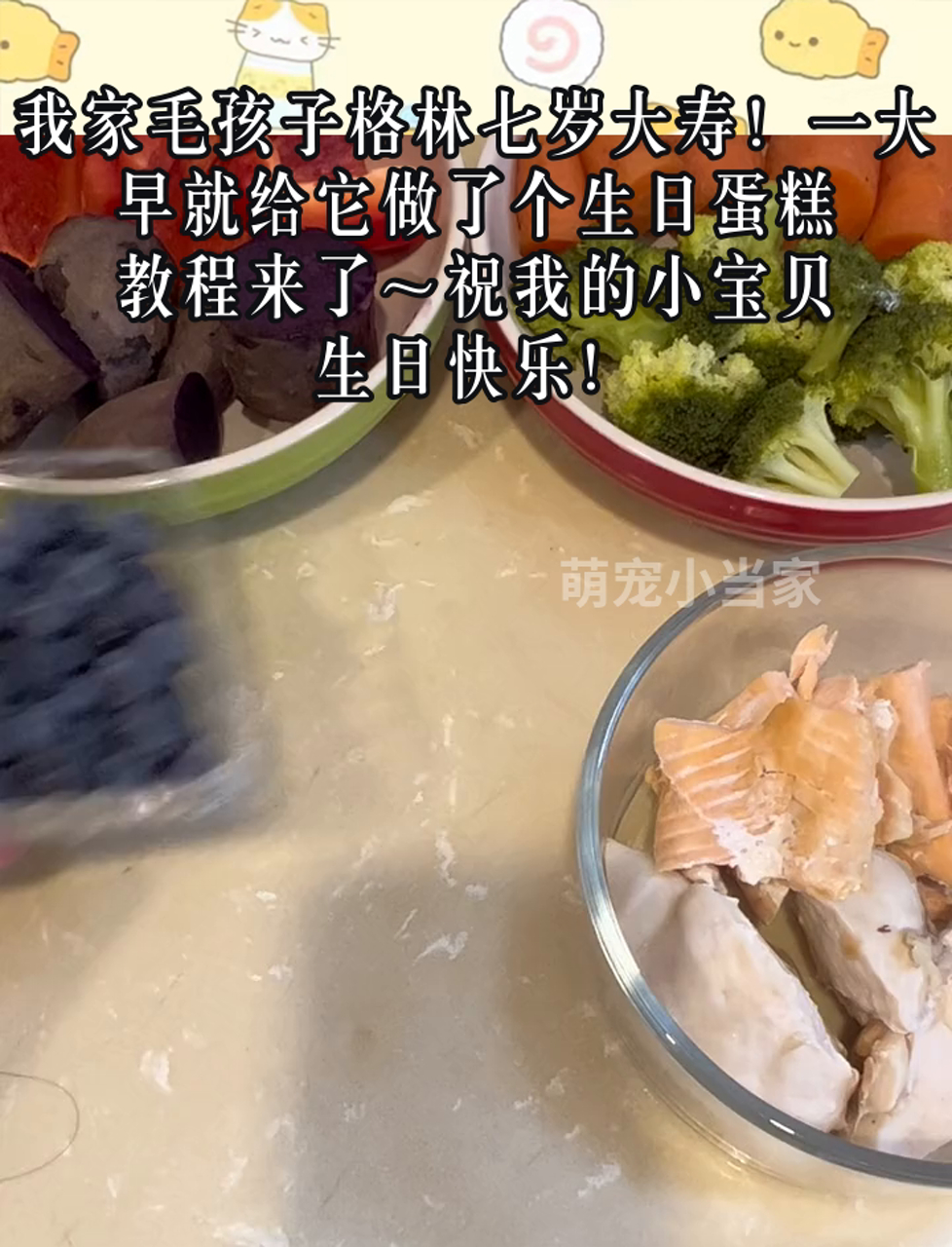 我家毛孩子格林七岁大寿!一大早就给它做了个生日蛋糕,教程来了～祝我的小宝贝生日快乐!