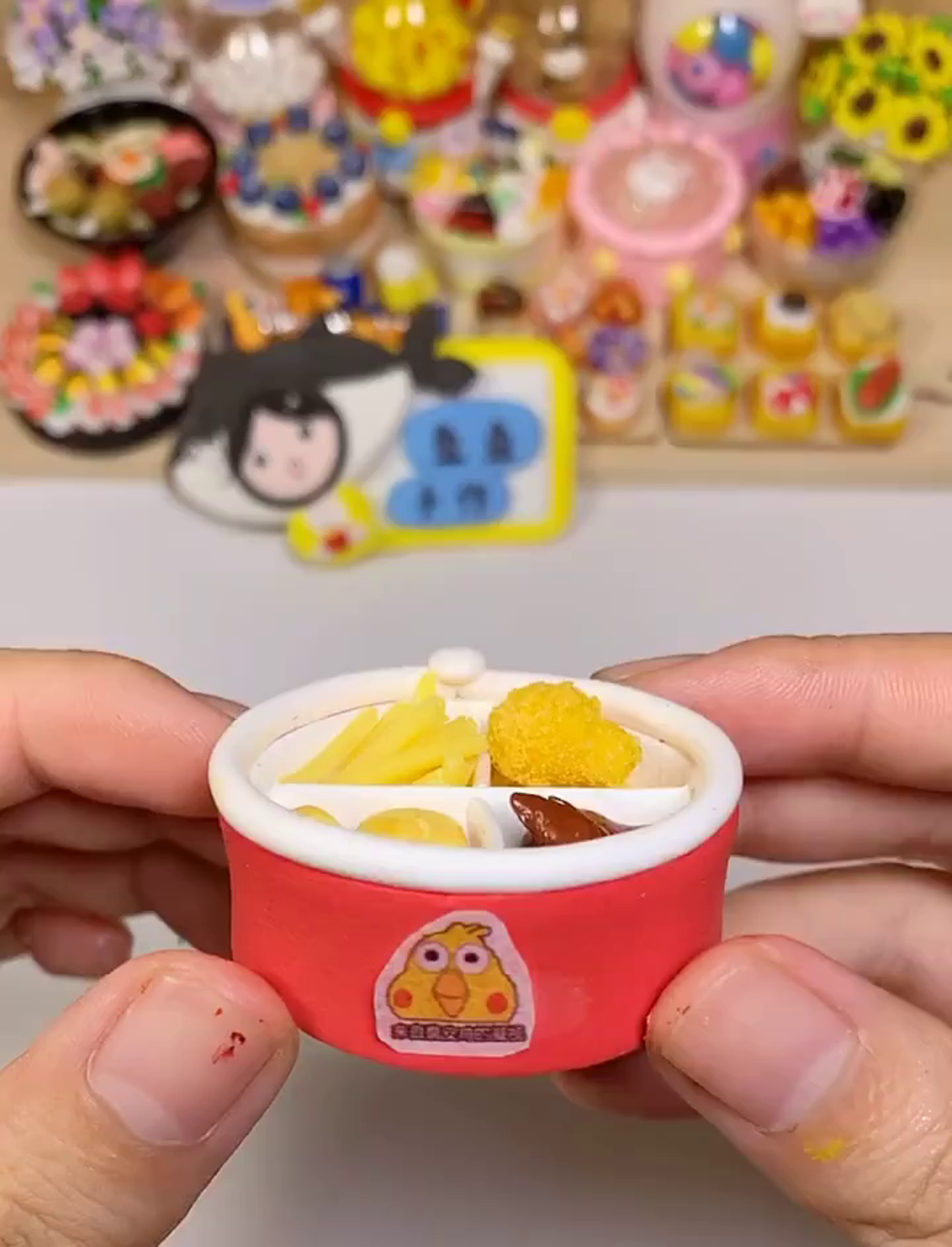 超袖珍的软陶炸鸡小吃拼盘,一嘴一个～