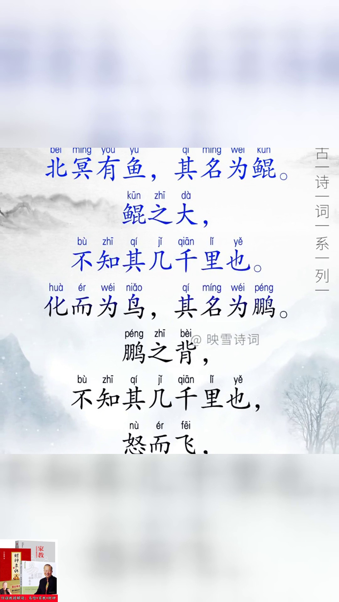 庄子《逍遥游》拼音版!名家朗诵、每个人都有一个逍遥梦!古诗词