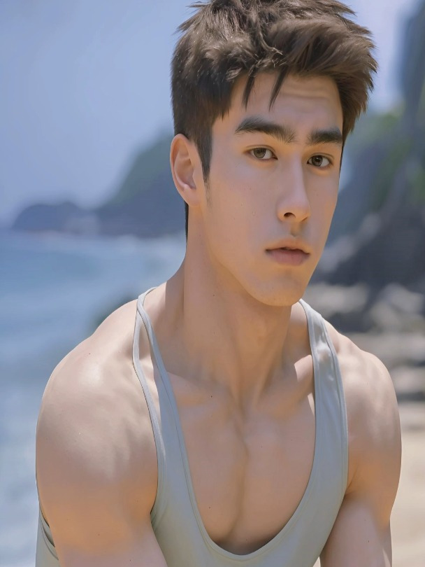 海边的肌肉男孩手机壁纸