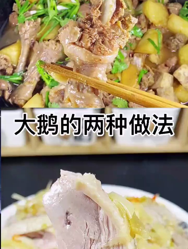 大鹅的两种吃法,看完视频,又能学两道菜。黄焖鹅,白切鹅