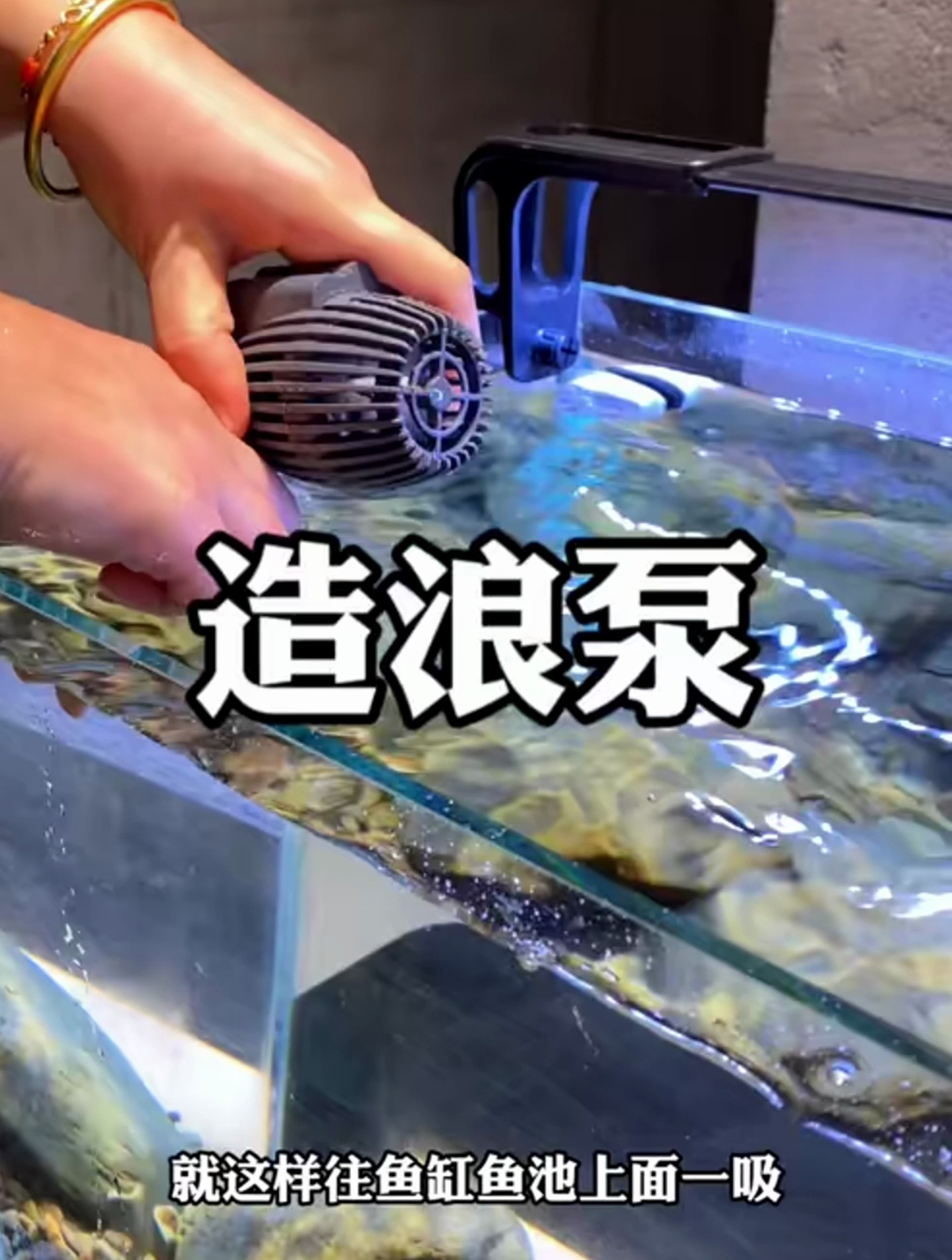 这是一个鱼缸造浪泵,安装简单造景好看,还可以打氧除油膜