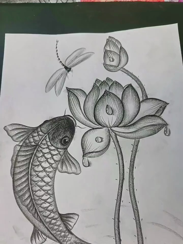 一支笔画鱼儿,简笔画,炭笔画