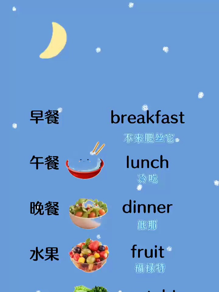一日三餐英语单词