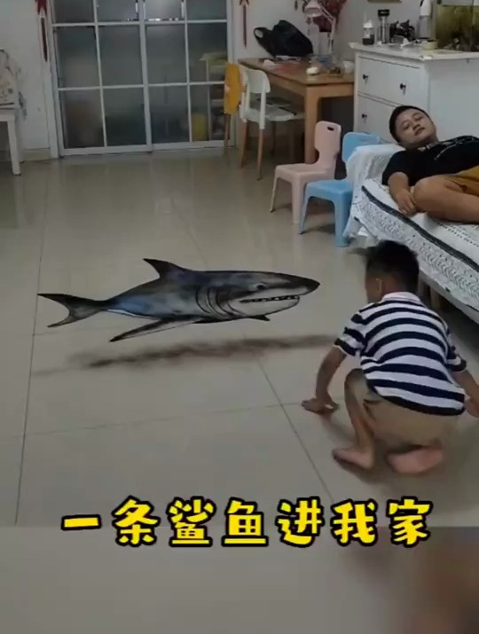立体画,怎么会有条鲨鱼