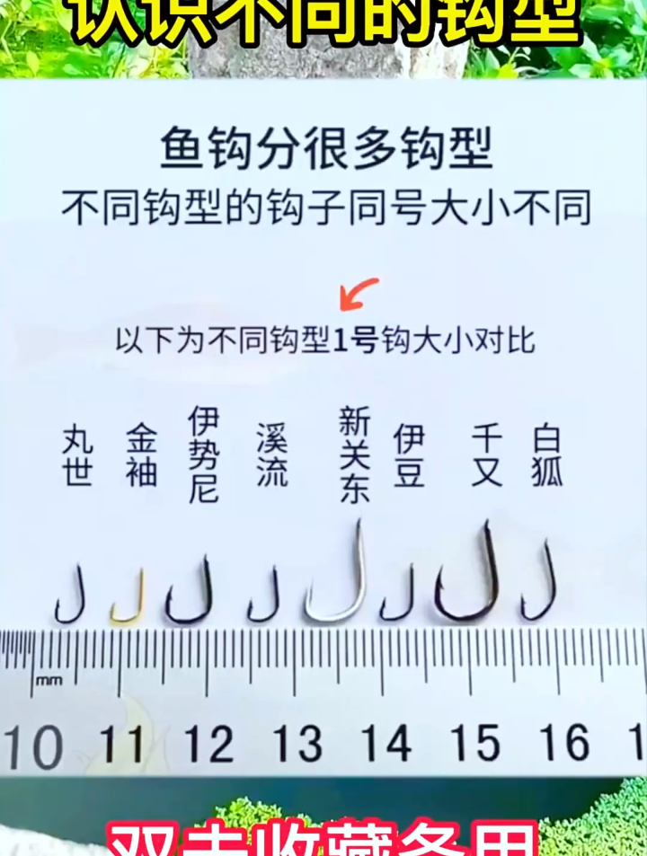 鱼钩分很多种钩型,这张图可以点赞收藏备用