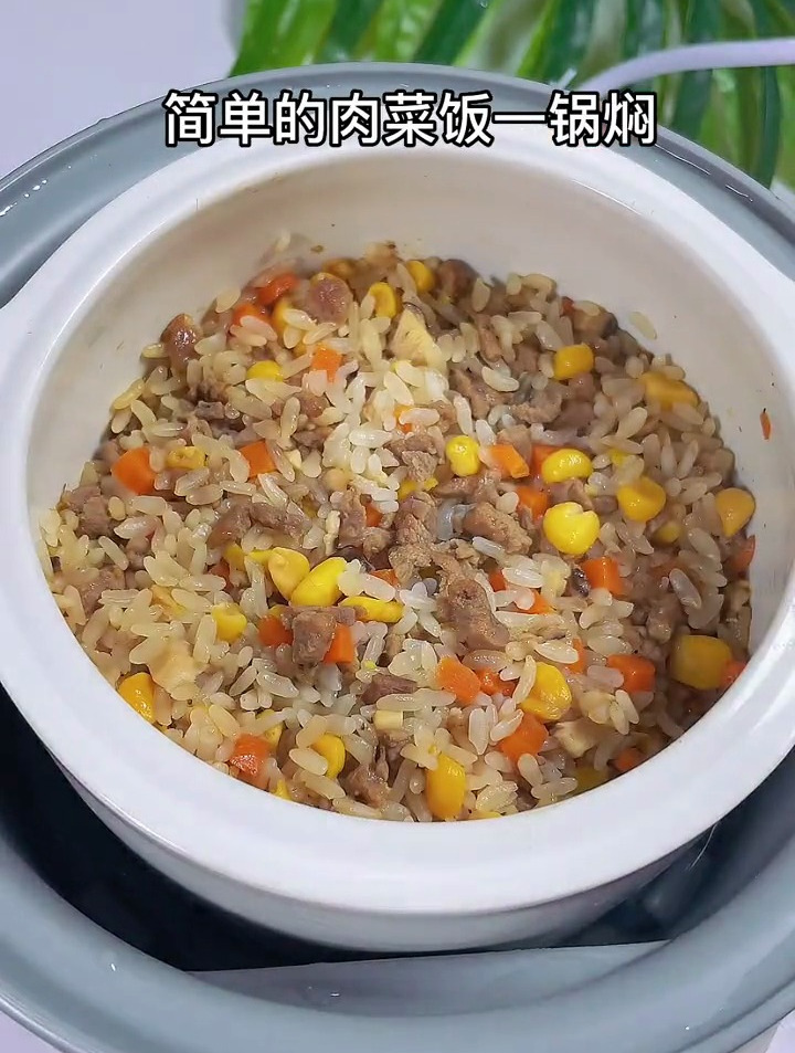 超简单的肉菜饭一锅焖,有肉有菜有主食,简单营养又好吃,焖饭