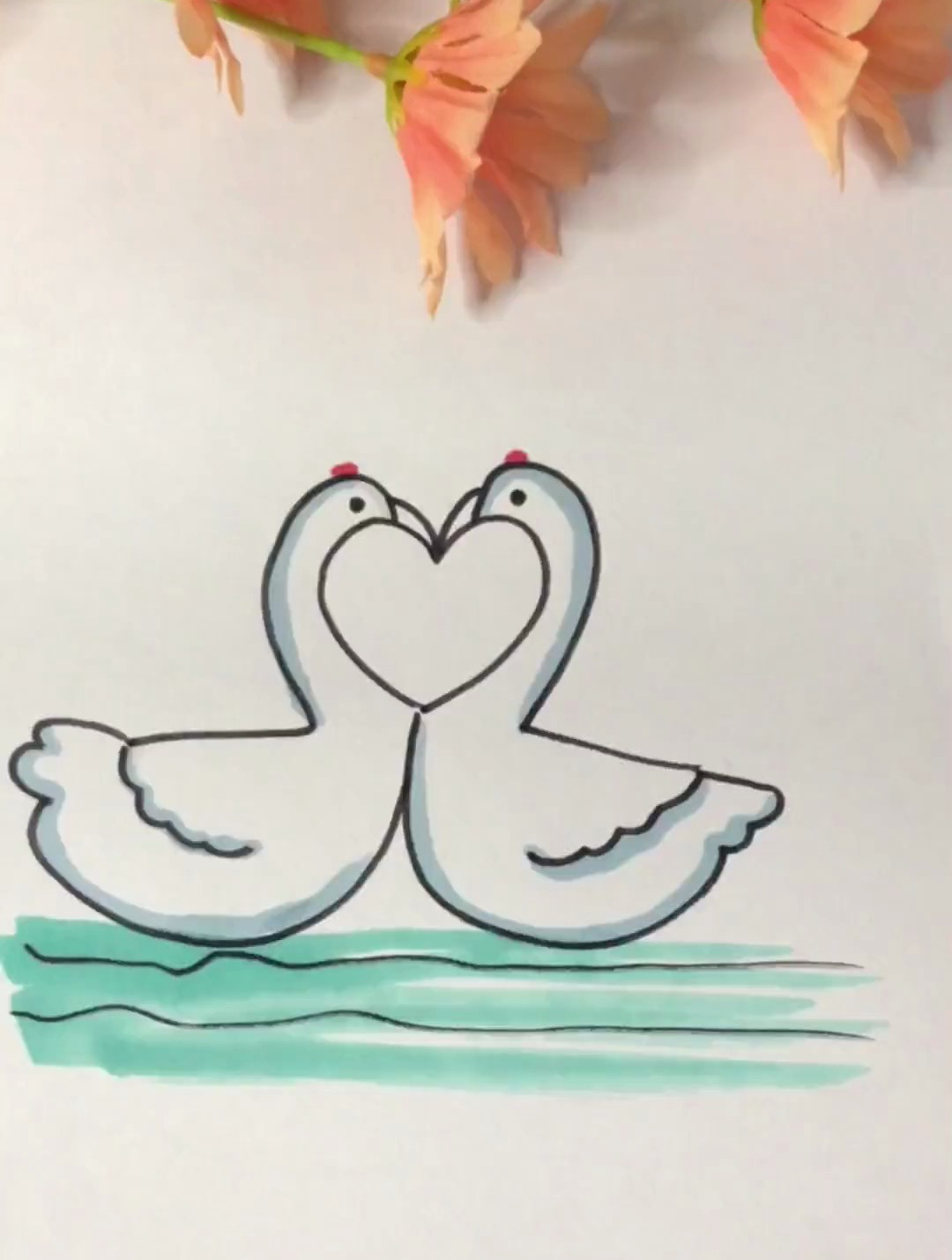 爱心画天鹅 简笔画 一学就会的简笔画 小动物简笔画