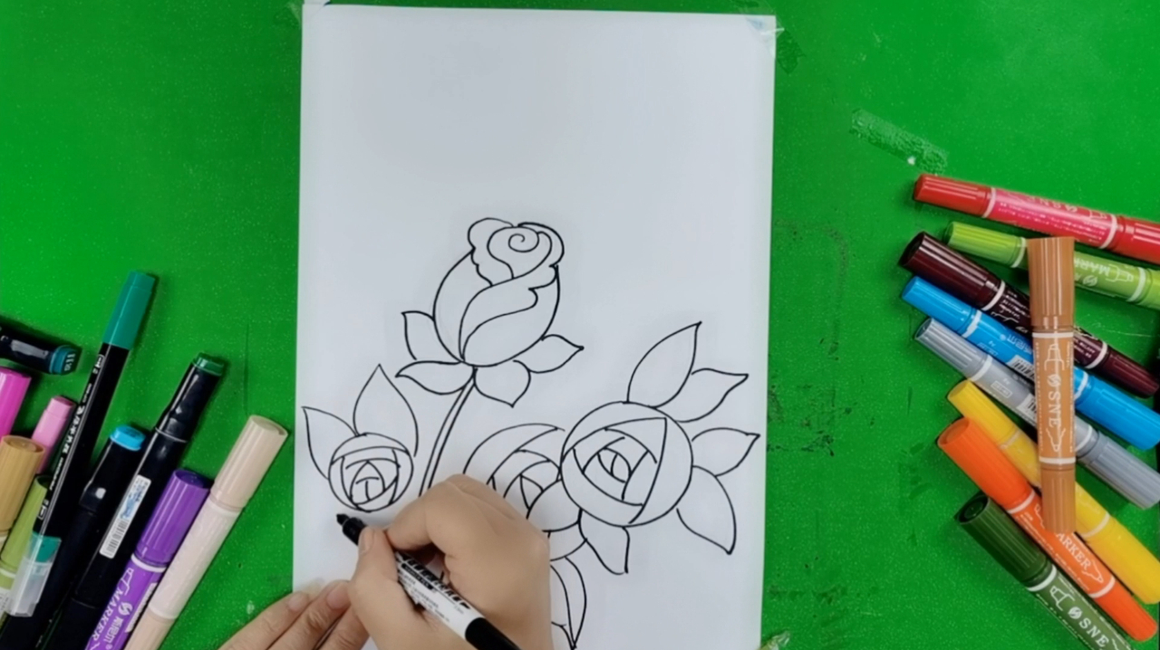 儿童画:玫瑰花,适合幼儿园中大班老师教小朋友画
