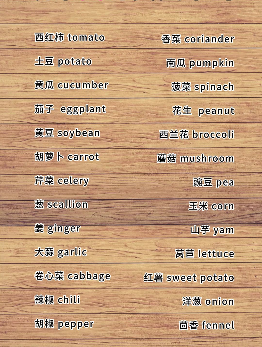 蔬菜类的英文单词