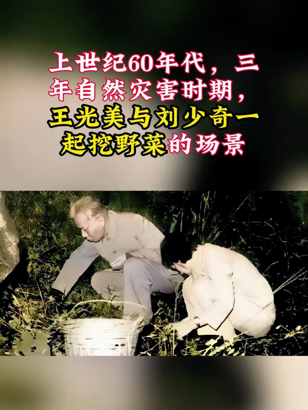 60年代,三年自然灾害时期,王光美与刘少奇一起挖野菜的场景