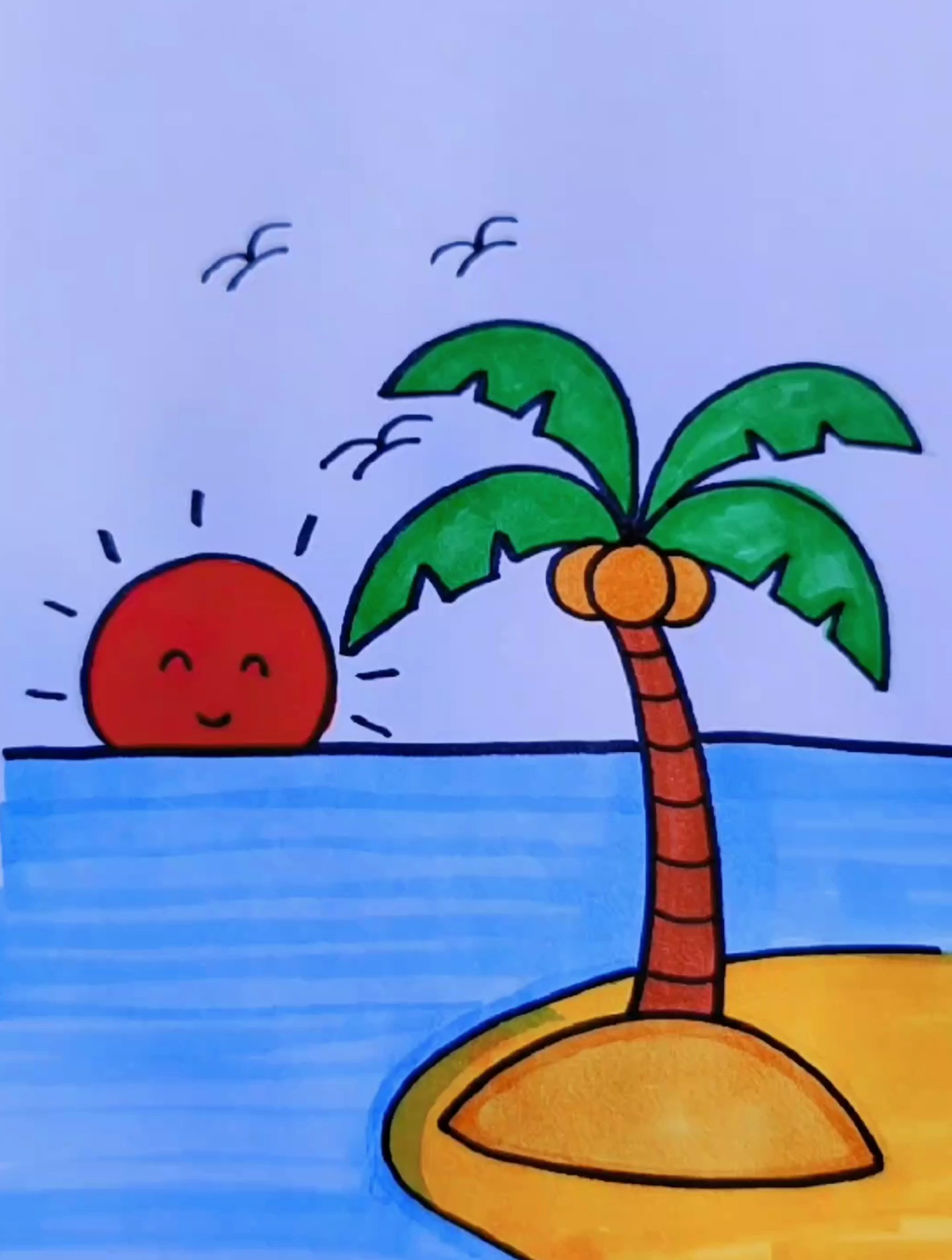 夏日的海浪沙滩这么画超简单!零基础学画画,简单易上手!