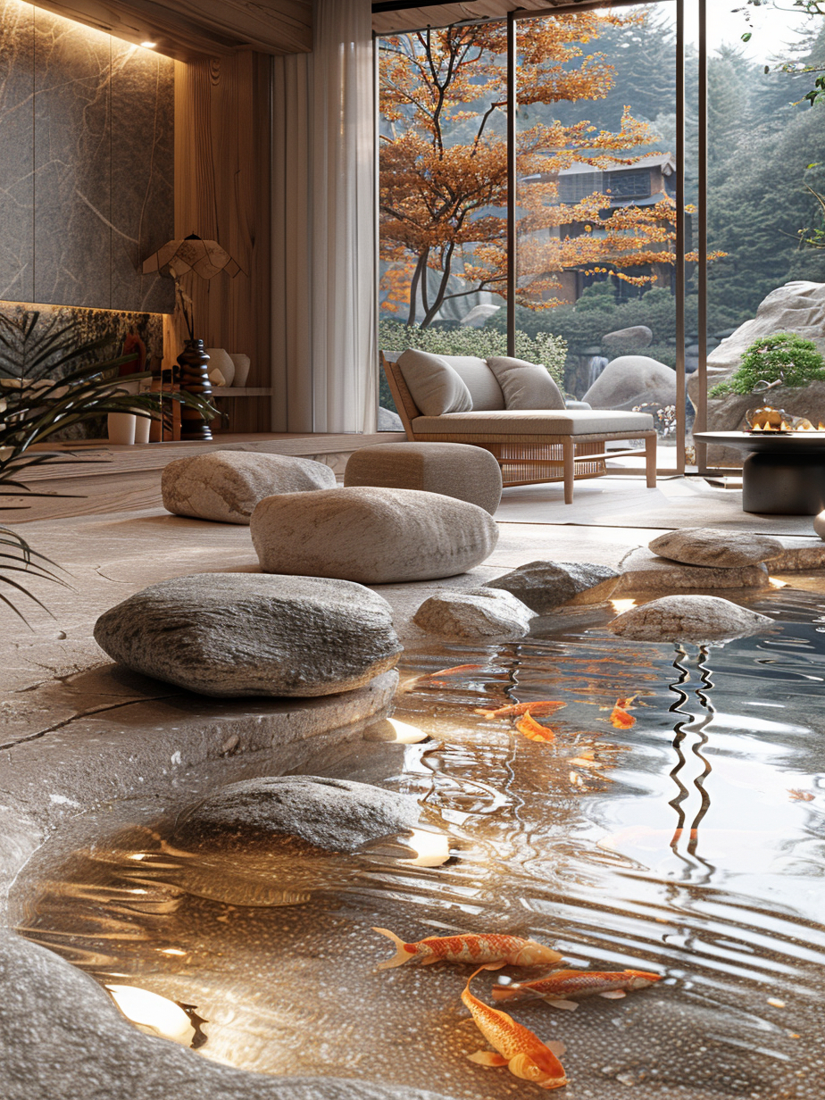 花25万,打造鱼池会客厅,意境美极了,锦鲤鱼池客厅,你喜欢吗?