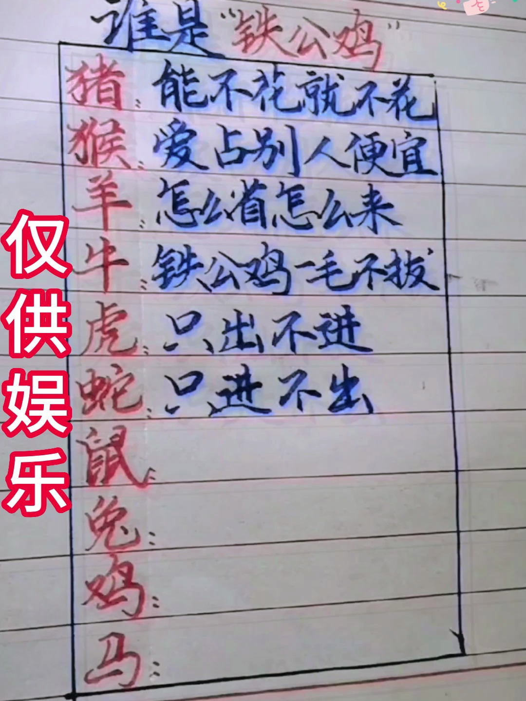 12生肖,谁是铁公鸡