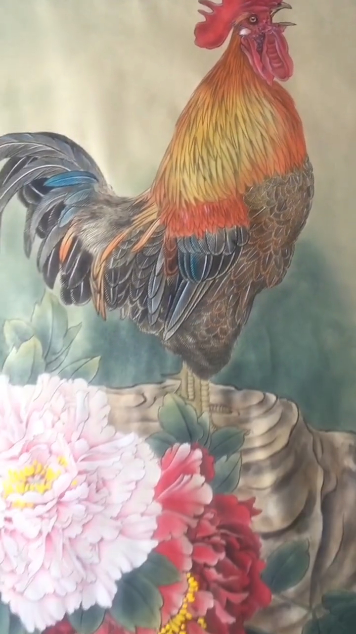 工笔画:公鸡报晓绘制