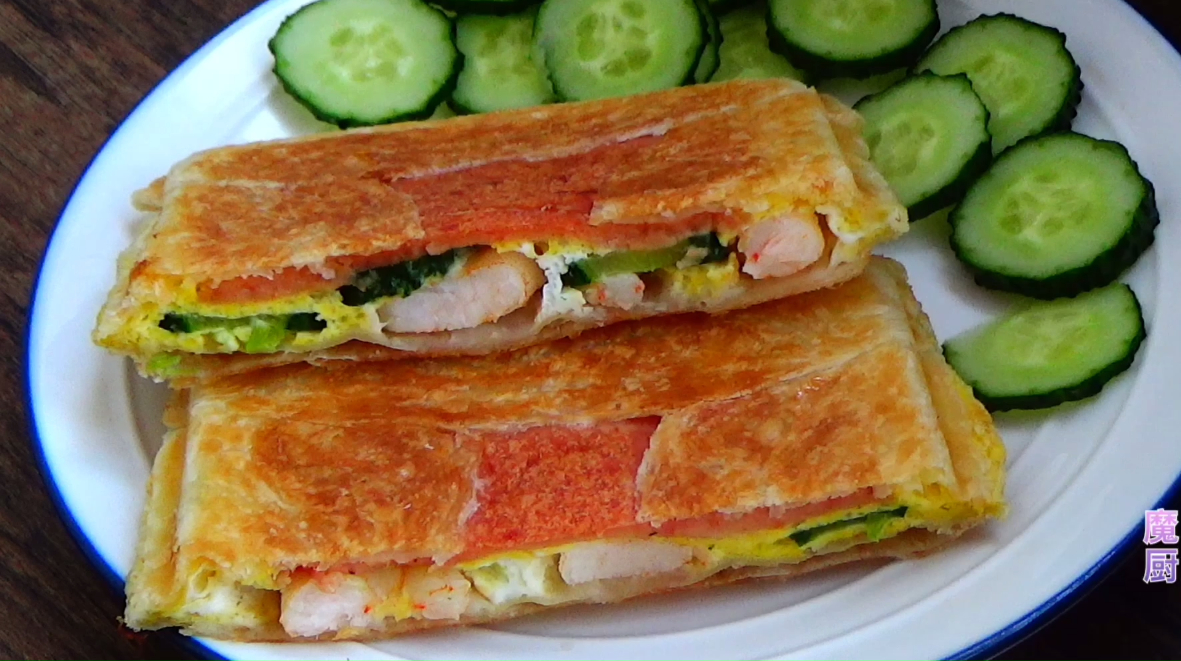 手抓饼也能做三明治,外焦里嫩更好吃,营养的快手早餐,做法分享