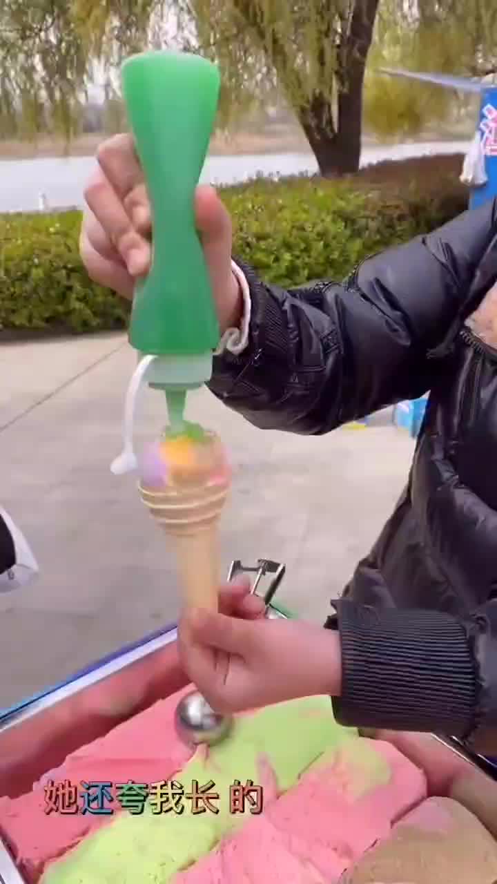 手工七彩冰淇淋箱冰激凌圆球彩虹雪糕冰糕摆摊车流动甜筒包教技术