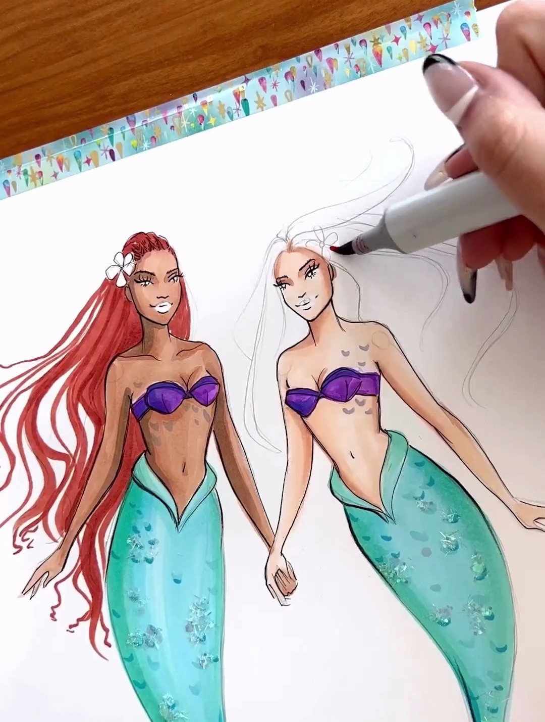 美人鱼 服装设计手绘 马克笔手绘