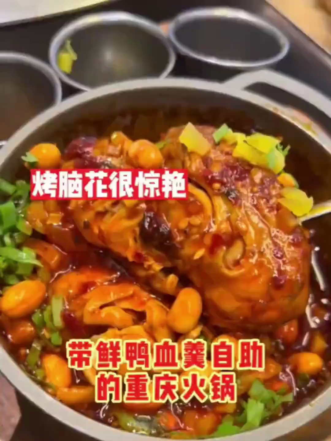 带鲜鸭血羹自助的辣火锅,烤脑花太绝太香了