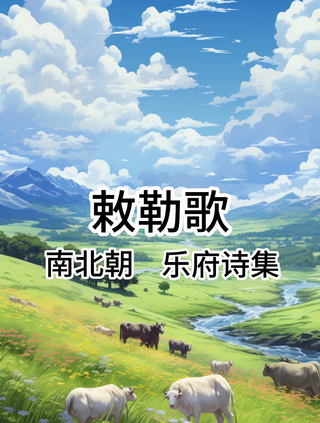 乐府诗《敕勒歌》幼儿启蒙儿童必背古诗词配画,惊艳千年的古诗词