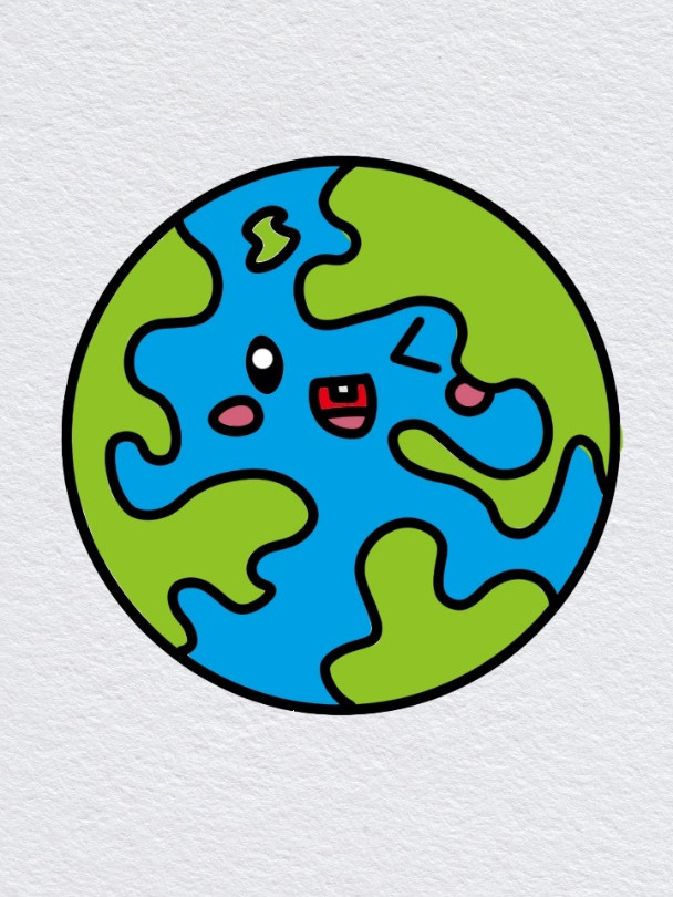 地球简笔画,画一个漂亮的地球村