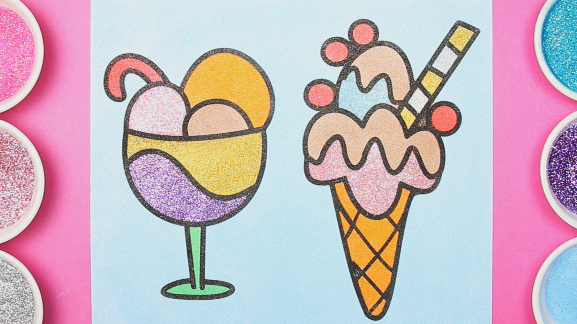 闪粉沙画 冰激凌 简笔画 美术 认识颜色