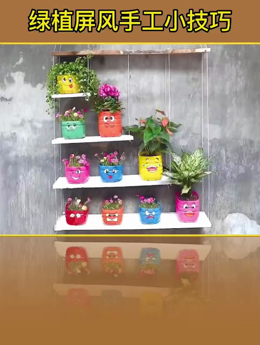 利用矿泉水瓶和木板,手工制作立体种植架屏风