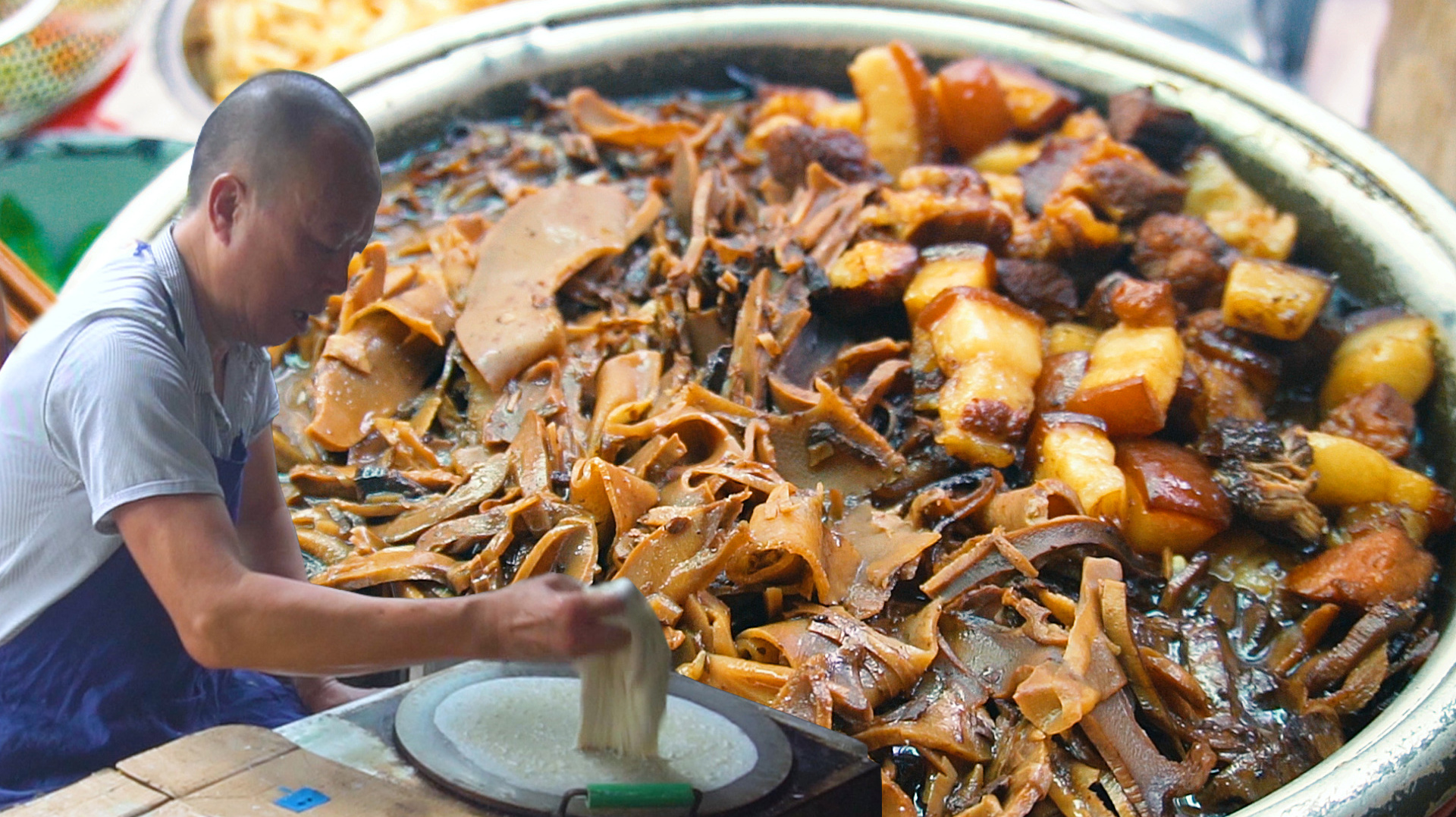 大爷摆摊做福建小吃10年,1个5元7种菜竟还有红烧肉,能赚钱吗?
