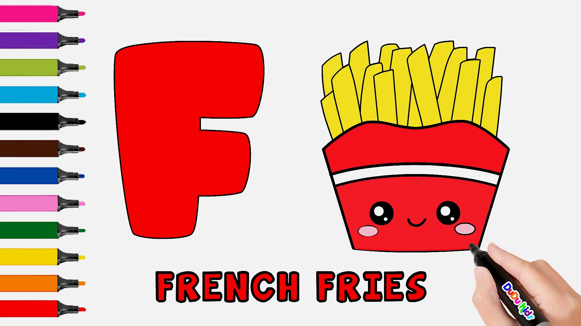 [图]英语字母F宝宝学英语单词French Fries可爱薯条简笔ABC绘画