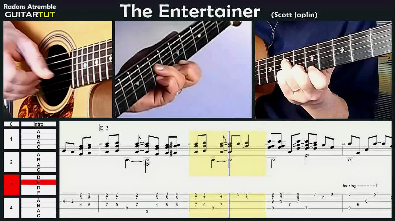 [图]The Entertainer - 指弹吉他教学(慢速版)