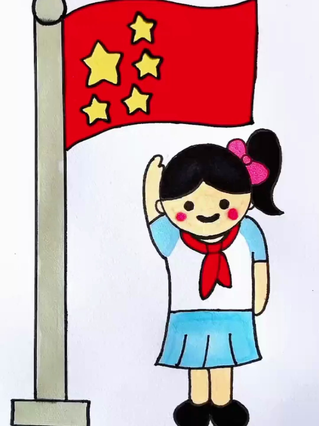 小学生敬礼画法,记得收藏哟亲子简笔画
