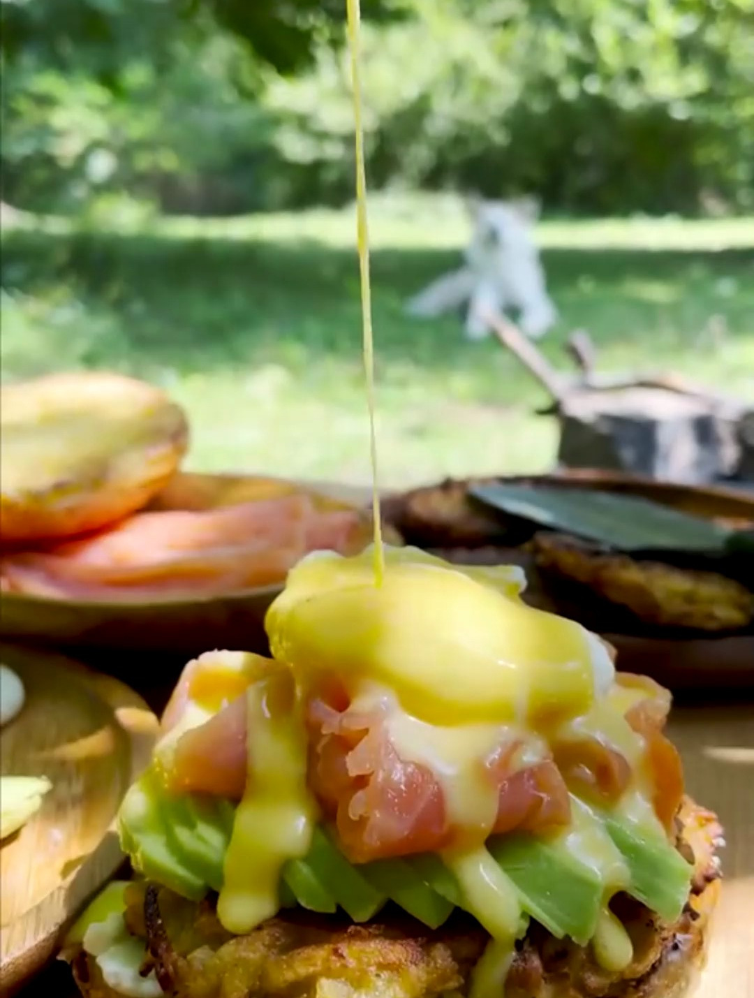 户外美食:制作牛油果味土豆饼汉堡包