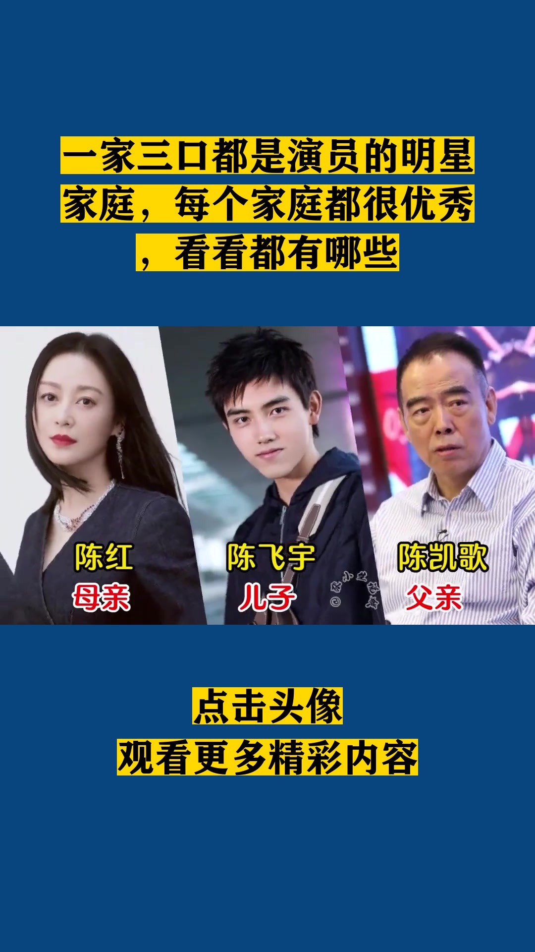 一家三口都是演员的明星家庭,每个家庭都很优秀,看看都有哪些
