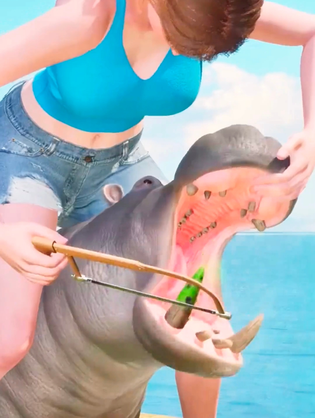小姐姐把河马的蛀牙扔进湖里,把整个湖水都污染了