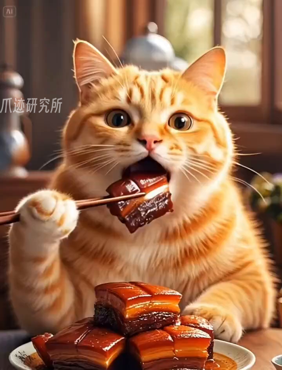 小猫咪今天尝了东坡肉,味道好极了!
