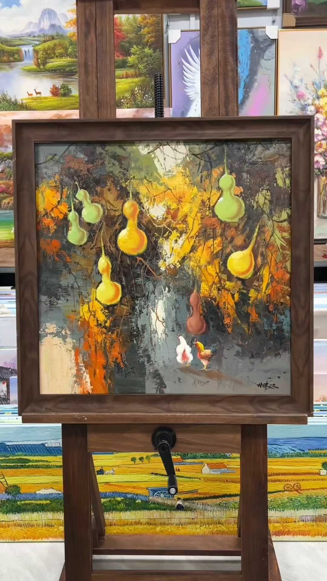 手绘油画福禄公鸡印象艺术绘画手绘
