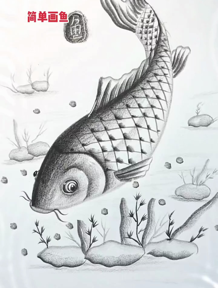 炭笔简单画鱼,零基础学画画