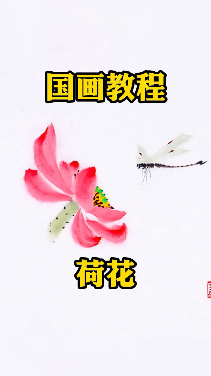 国画荷花-小荷才露尖尖角,早有蜻蜓立上头