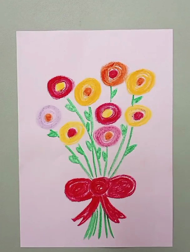 幼儿园创意美术绘画,画一束五颜六色的鲜花,简单好看!